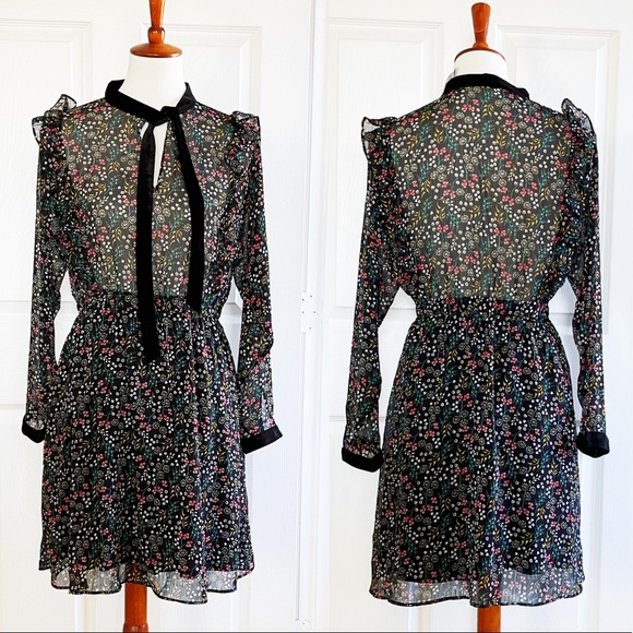 Zara floral chiffon dress with bow tie - Picture 2 of 3